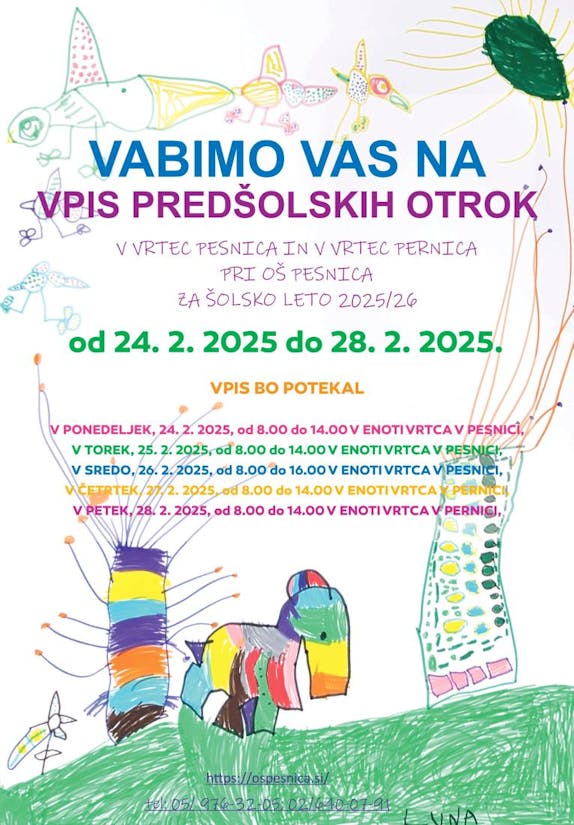 VPIS PREDŠOLSKIH OTROK V PESNICI IN PERNICI